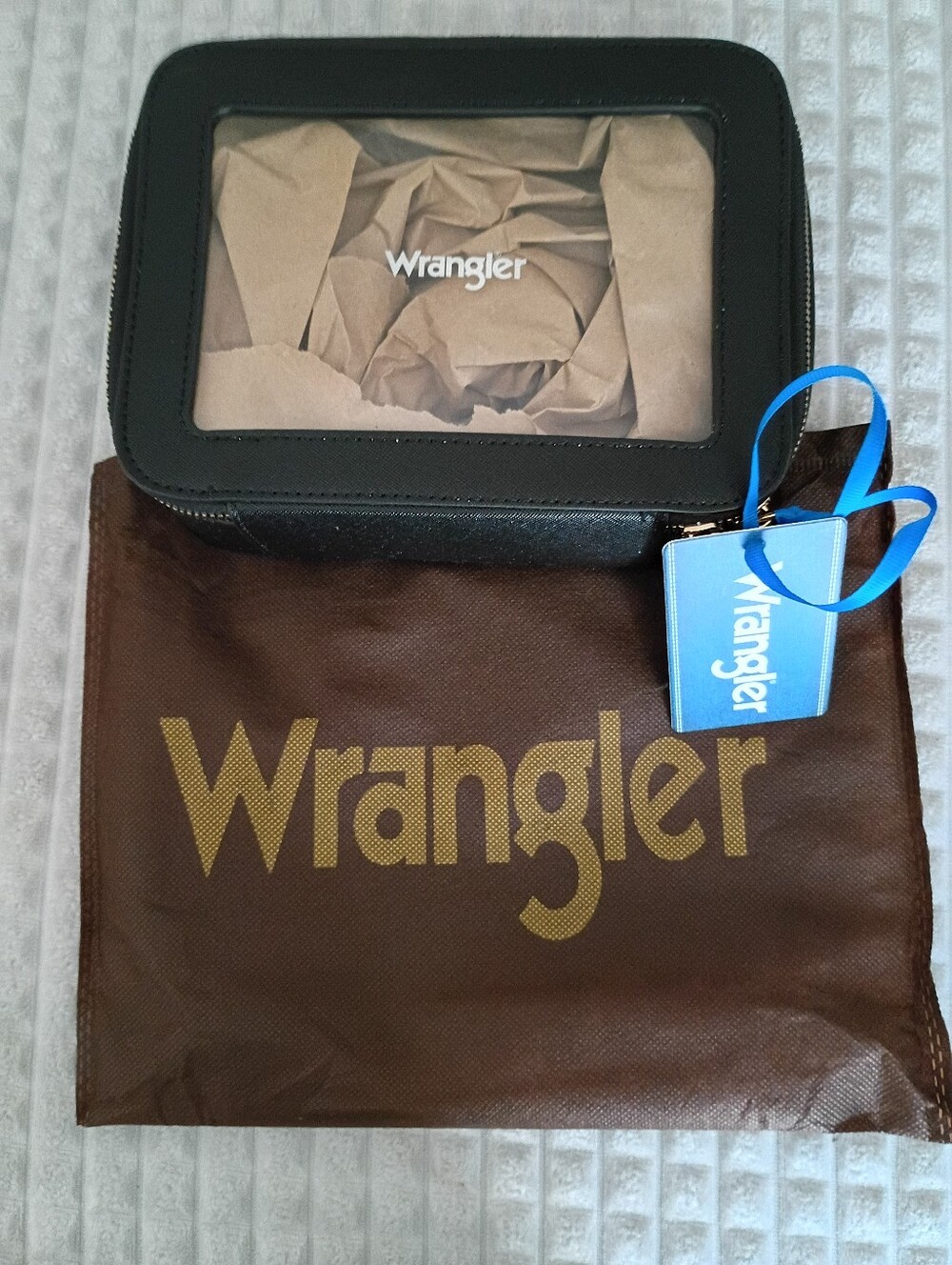 Wrangler Clear Travel Cosmetic Bag in Black with Brown Insert
